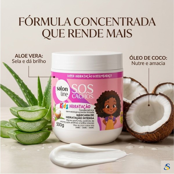 Salon Line SOS Cachos Kids Máscara Capilar Infantil Hidratação Intensa Cachinhos Ondulados Cacheados Crespos Vegana Hipoalergênica a partir de 3 Anos