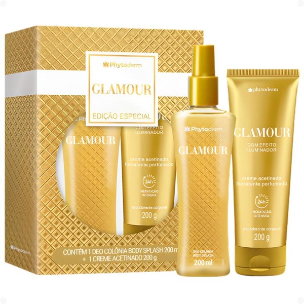Kit Deo Colônia Body Splash 200 ml Creme Acetinado 200 gr Phytoderm Glamour
