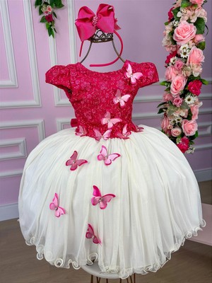 Vestido Glamour - Bordado Aplicações de Borboletas - Pink 