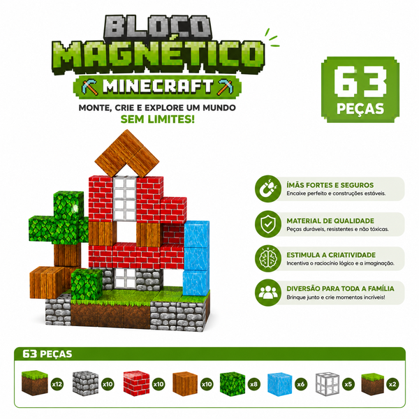 Bloco Magnético Minecraft – 63 peças