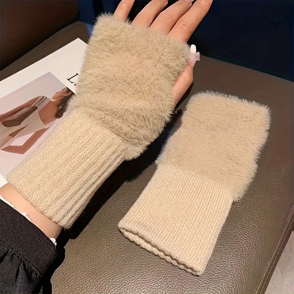 Luva Feminina Meio Dedo de Pelúcia