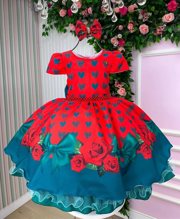 Vestido Temático - Floral Com Corações  