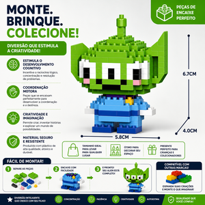 Mini Blocos de Montar Alienígena Espacial Pixelado Colecioná