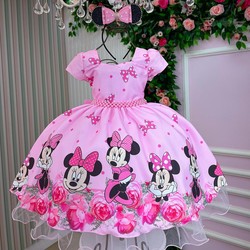 Vestido Temático Luxo Estampado - Minnie Mouse Laço