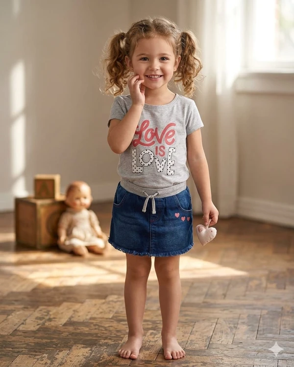 A2615 CONJUNTO BLUSA  SHORT SAIA JEANS LOVE CINZA  AÇUCENA
