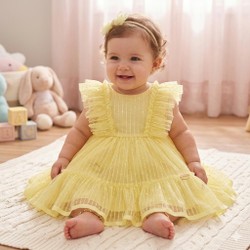 VESTIDO TULE POA PLISSADO C/ BABADO 1254330 AMARELO BAMBOLLINA