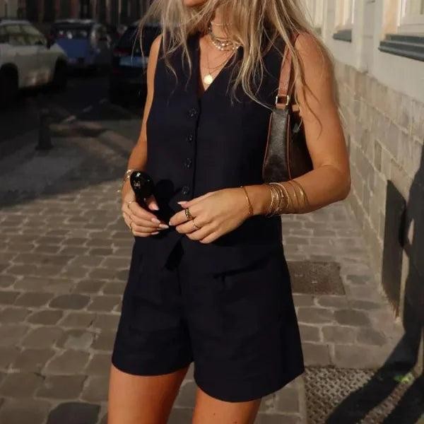 Conjunto Feminino em Alfaiataria – Colete e Shorts em Linho com Elegância Premium — foto 6