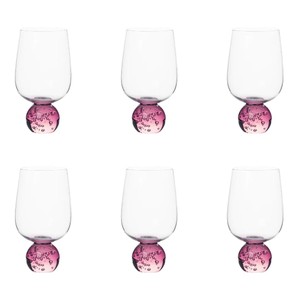 Jogo 6 Taças Base Esfera Rosa e Transparente 550ml