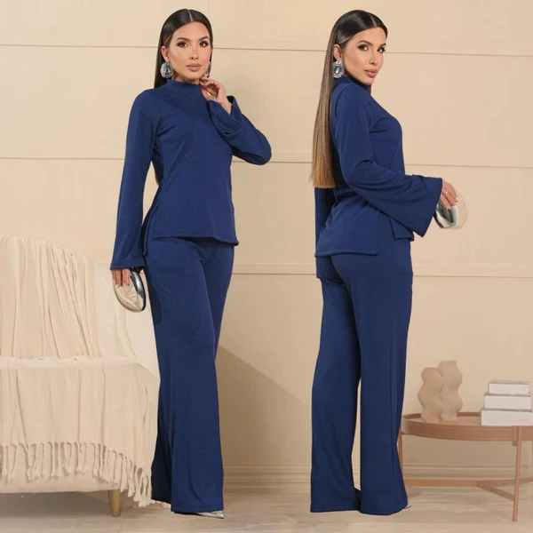 Conjunto Feminino Blusa Gola Alta Manga Longa Flare Mais Calça Pantalona Elegante Inverno Frio