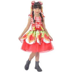 Vestido Festa Junina Tule Vermelho Quadrilha + 2 Laços