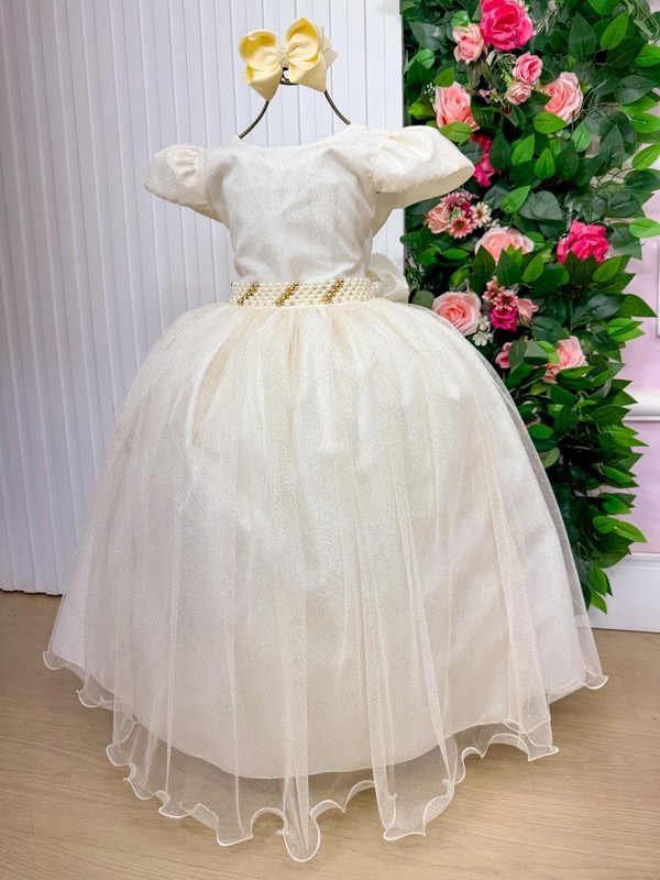 Vestido Luxo Longo Com Aplicações - Off White 