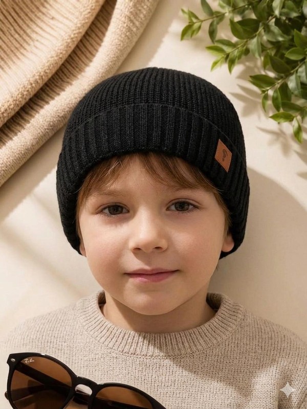 1009701 GORRO EM TRICO PATERNOLLI PRETO ONDA MARINHA