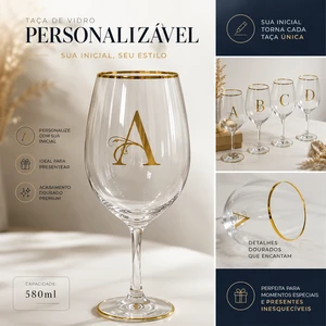 Taça Gastro para Vinho Tinto Personalizada com Inicial – 580 ml