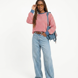 Blusa Listrada Oversized Vermelha e Azul 