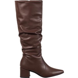 Bota Feminina Cano Longo Enrugado Elegante Clássica Casual