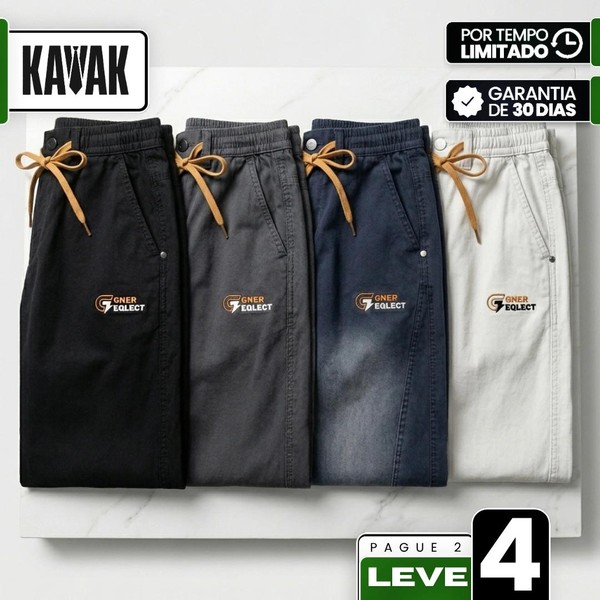[Leve 4, Pague Só 2!] Calça Tarkus Masculina em Algodão de Alta Densidade de Corte Reto com Costura Dupla Lateral e Cós Ajustável