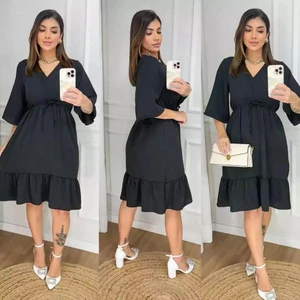 Vestido Feminino Curto Duna /Moda Evangelica / Tem elástico na cintura