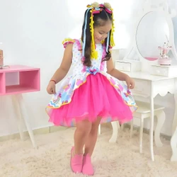Vestido Infantil Festa Junina São Joao Quadrilha Tule Rosa