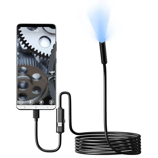 Câmera Endoscópio Tipo-C, IP67 Impermeável, 6 LEDs, Ajustável, USB, Android, Inspeção Flexível, Câmeras Borescope para Telefone, PC, 7,0mm