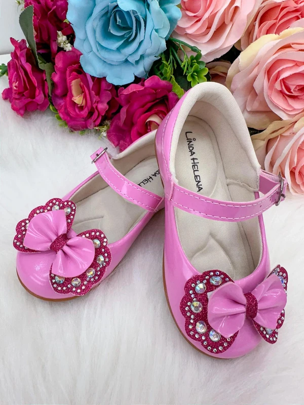 Sapatilha Flor Di Mila – Rosa Chiclete com Pink Laço e Strass