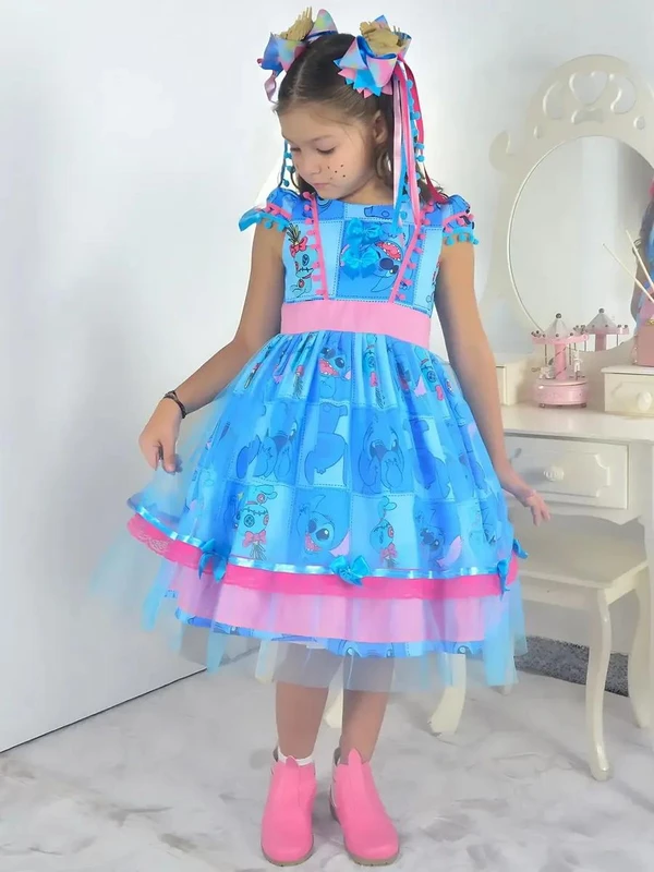 Vestido Stitch Festa Junina São Joao Quadrilha Luxuoso