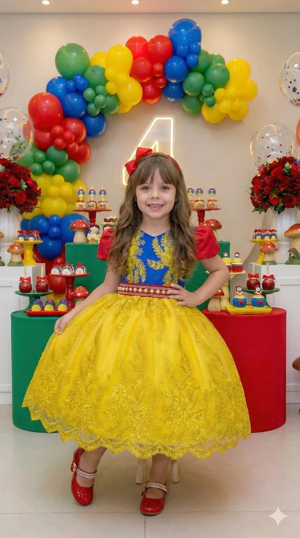 Vestido Temático Luxo Bordado - Branca de Neve  