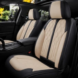 Kit Completo de Capas para Banco de Carro Avalon em Couro Legítimo Universal 5 Lugares Com Airbag + Tapetes e Capa de Volante