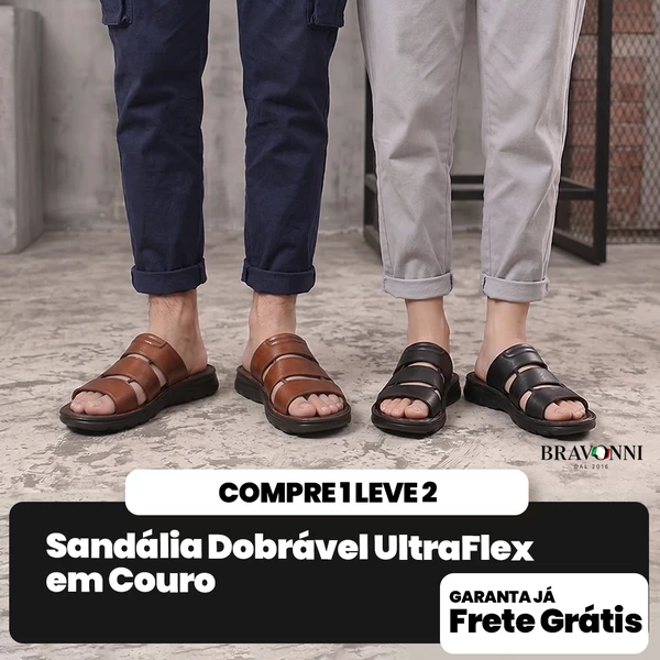 [COMPRE 1 LEVE 2] Sandália Dobrável UltraFlex em Couro