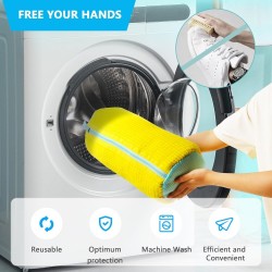 Bolsa durável para máquina de lavar sapatos para todos os tipos de sapatos-amarelo com zíper azul, ideal para tênis e sapatos casuais, bolsa para lavagem de roupas