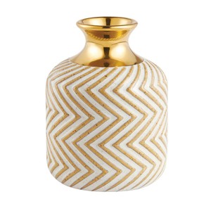 Vaso Decorativo Redondo Cinza e Dourado 15,5cm 