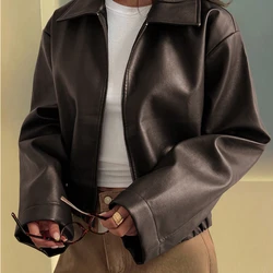 Velour Jaqueta Casual Solta de Couro Sintético Feminina, Ajuste Regular, Outono/Inverno