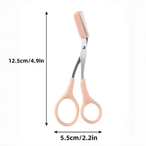 Tesoura rosa para aparar sobrancelhas com pente embutido - aço inoxidável, ferramenta de aliciamento precisa, criando sobrancelhas perfeitas