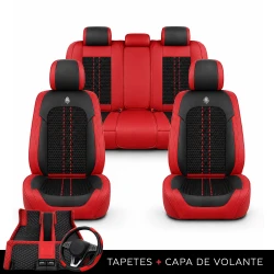 Kit Completo de Capas para Banco de Carro Acelon em Couro Legítimo Universal 5 Lugares Com Airbag + Tapetes e Capa de Volante