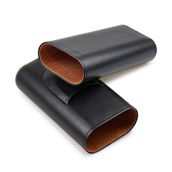Porta 3 Charutos em Couro Phantom com Cortador - Preto