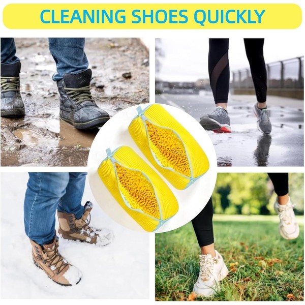 Bolsa durável para máquina de lavar sapatos para todos os tipos de sapatos-amarelo com zíper azul, ideal para tênis e sapatos casuais, bolsa para lavagem de roupas