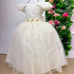 Vestido Luxo Longo Com Aplicações - Off White 