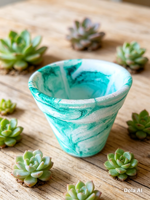 Vaso de Suculenta Marmorizado  G em Gesso Impermeabilizado (6 unidades)