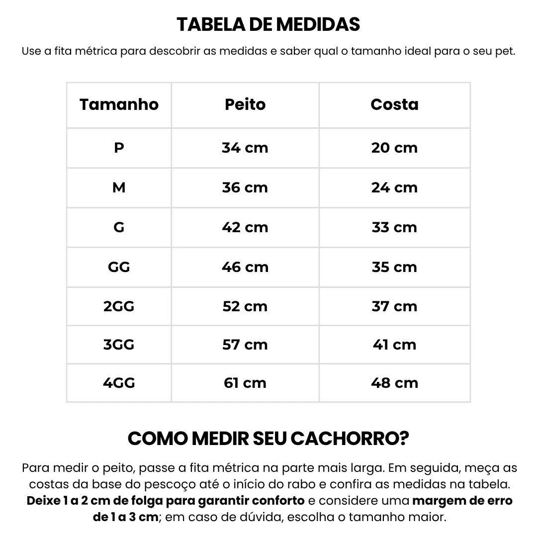 Tabela de medidas