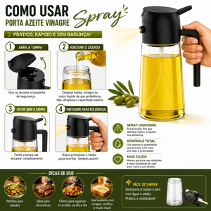 Porta Azeite e Vinagre Spray em Vidro com Borrifador Pulveri