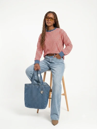 Blusa Listrada Oversized Vermelha e Azul 