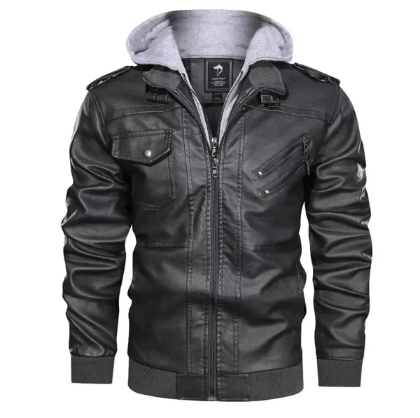 Jaqueta de Couro Masculina com Capuz Firenzi