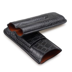 Porta 2 Charutos em Couro Motier com Cortador - Preto