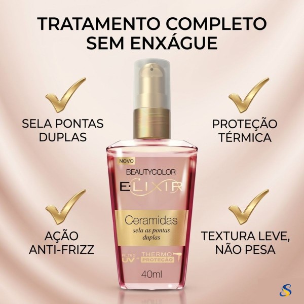 Elixir Ceramidas BeautyColor Sela Pontas Duplas e Controla Frizz em Cabelos Danificados por Química e Calor sem Deixar Aspecto Oleoso ou Pesado 40ml