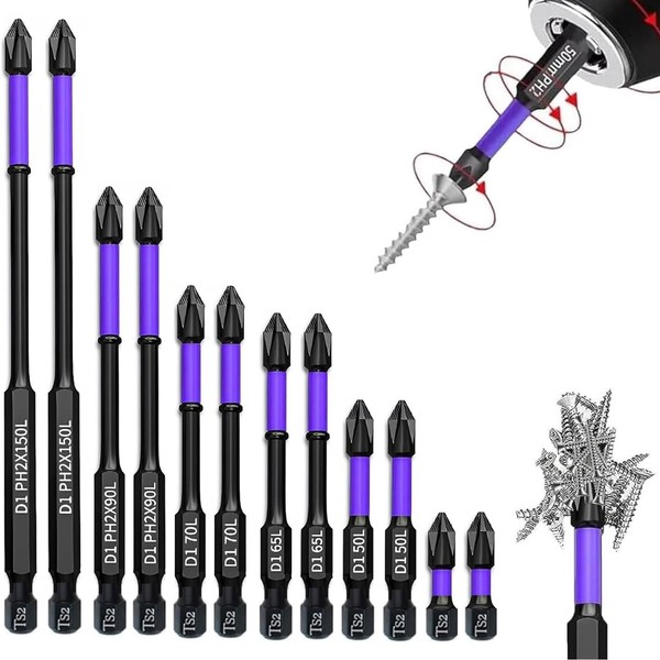 Chave de fenda magnética antiderrapante Bits, Phillips à prova de choque, Impact Bits, Hex Shank, Alloy Steel Bits, Adequado para ferramentas elétricas, 6 pcs, 12 pcs