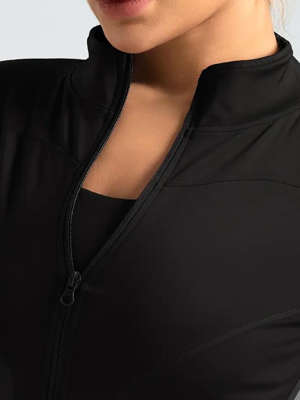 Jaqueta fitness feminina, blusa justa de secagem rápida, coleção outono 2025, manga longa com proteção solar, gola alta, ideal para esportes e Pilates.