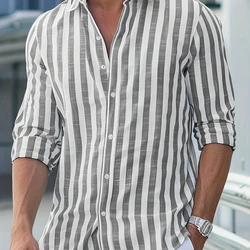[PAGUE 1 LEVE 2] Camisa de Linho Masculina Listrada + Brinde