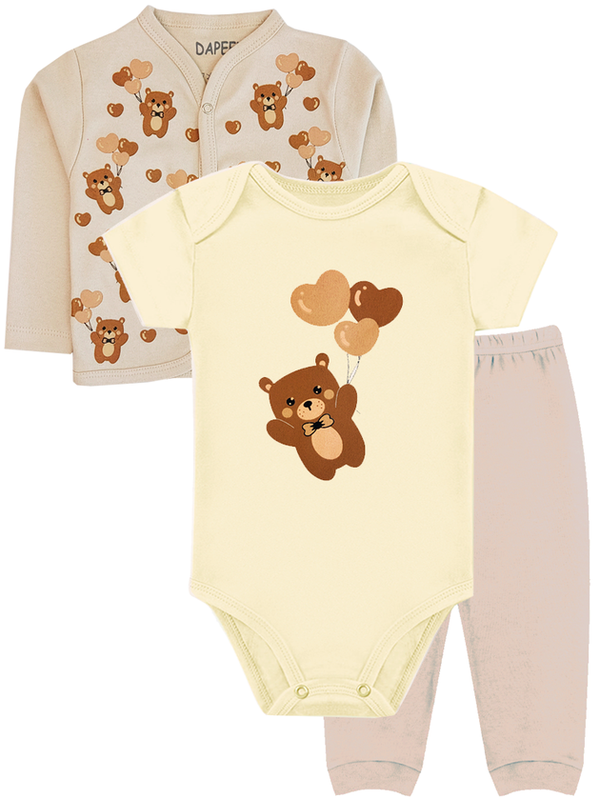 KIT BODY INFANTIL 3 PEÇAS SUEDINE URSO