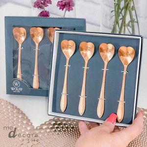 Conjunto 4 Colheres Aço Inox P/Chá Heart Dourado