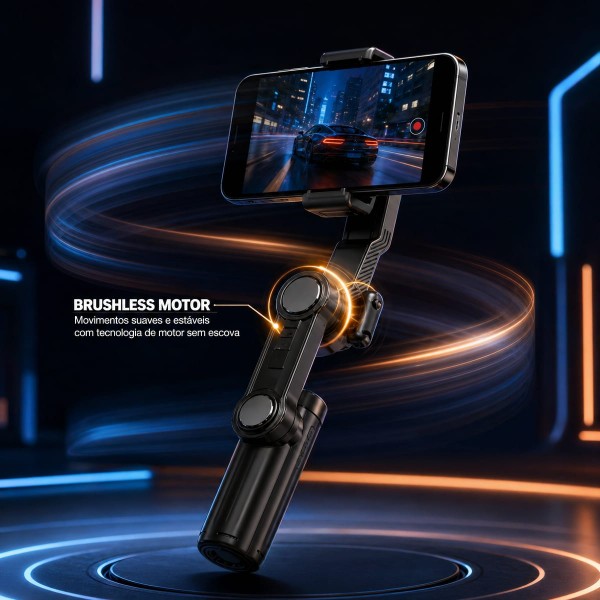 Estabilizador Gimbal para Celular 3 Eixos com Bluetooth e Luz Integrada