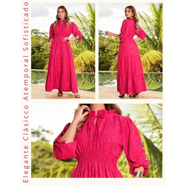 Vestido Longo Feminino Manga Longa Bufante 